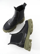 Ganni Black Leather and Green Track Sole Ankle Boots - 36