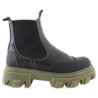 Ganni Black Leather and Green Track Sole Ankle Boots - 36