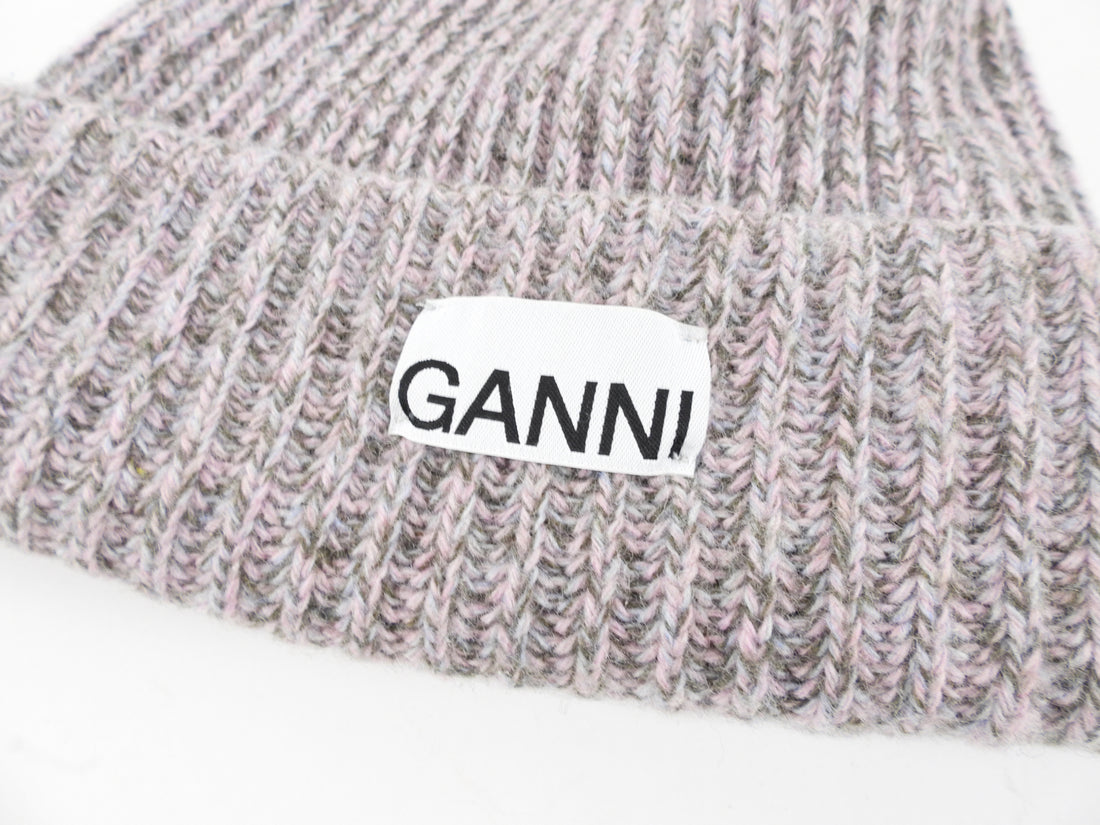 Ganni Pink and Grey Toque Hat - XS