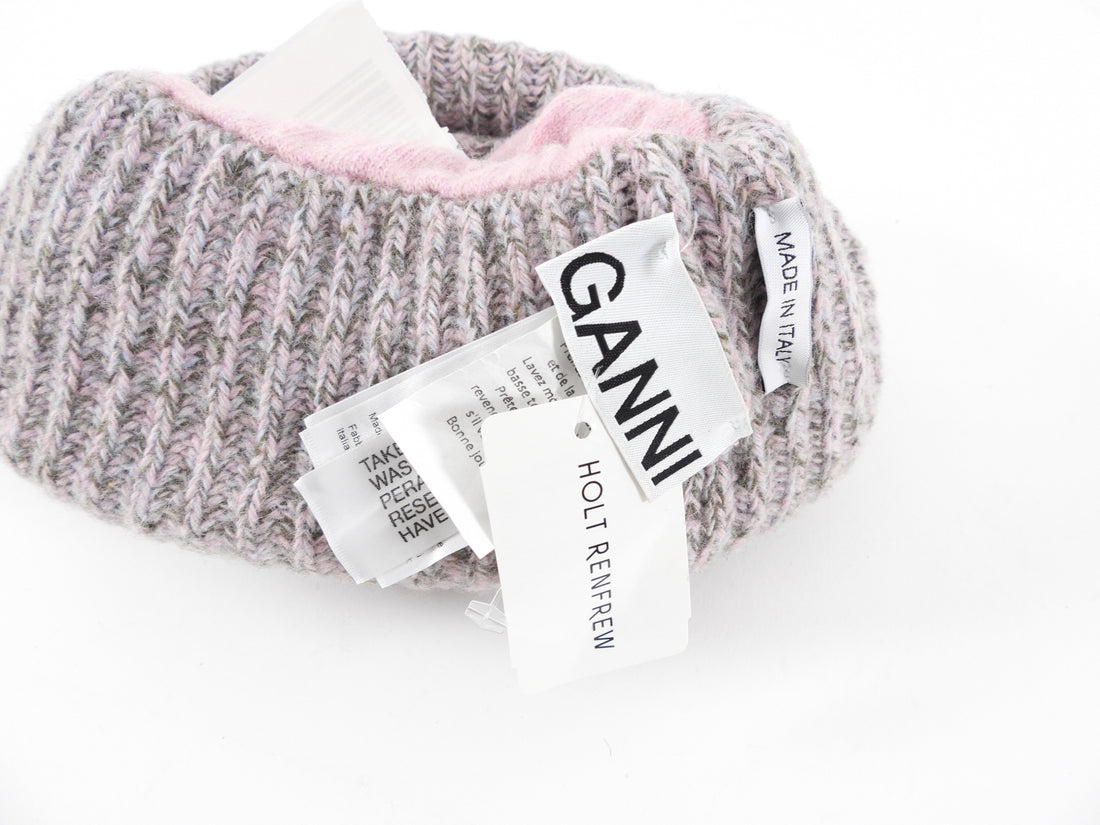 Ganni Pink and Grey Toque Hat - XS