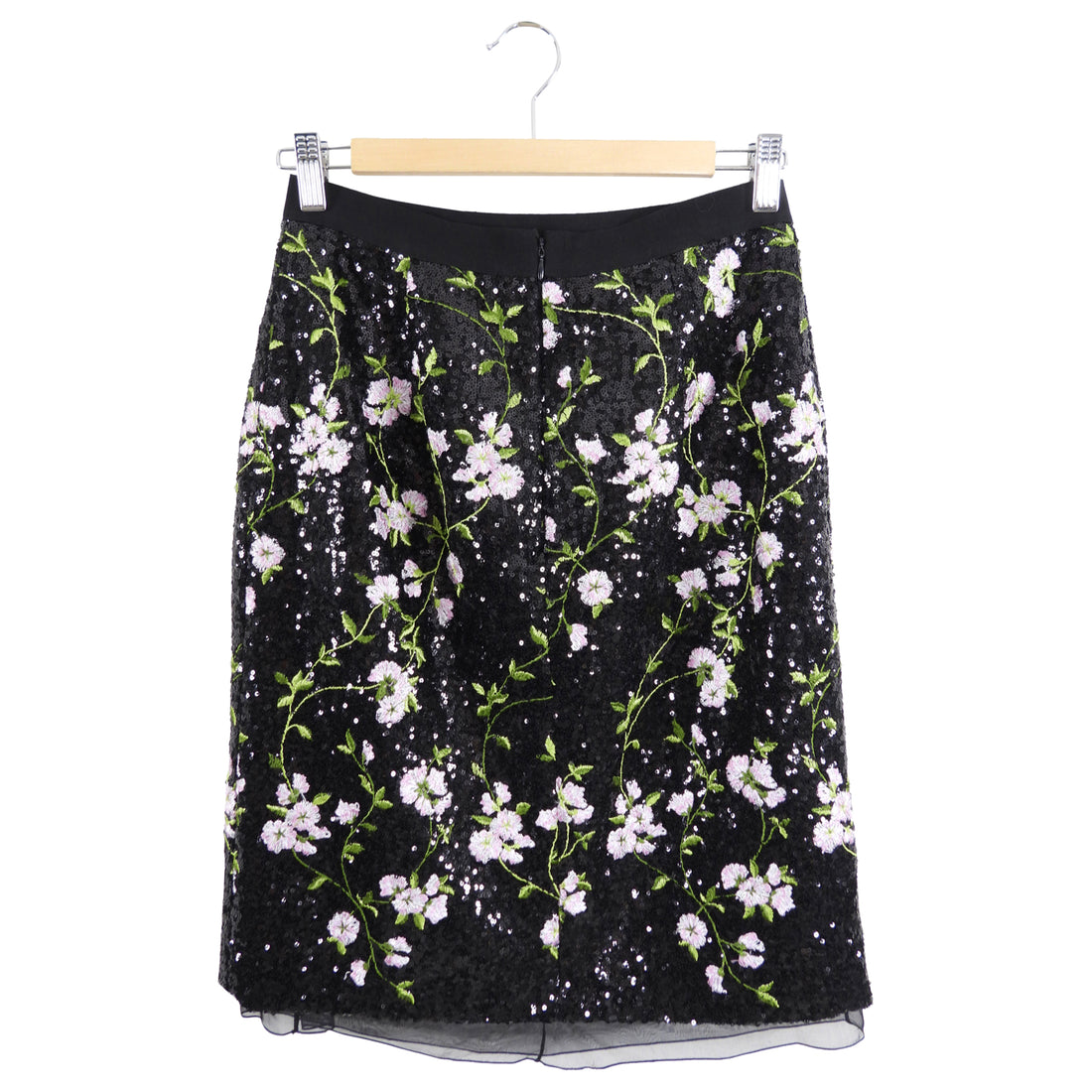 Giambattista Valli Black Sequin Embroidered Floral Pencil Skirt IT44 USA