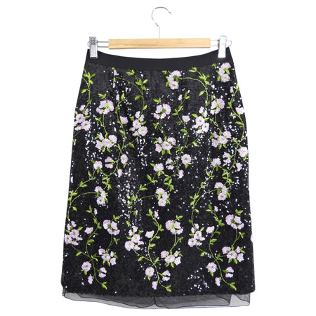 Giambattista Valli Black Sequin Embroidered Floral Pencil Skirt - IT44 / USA 8