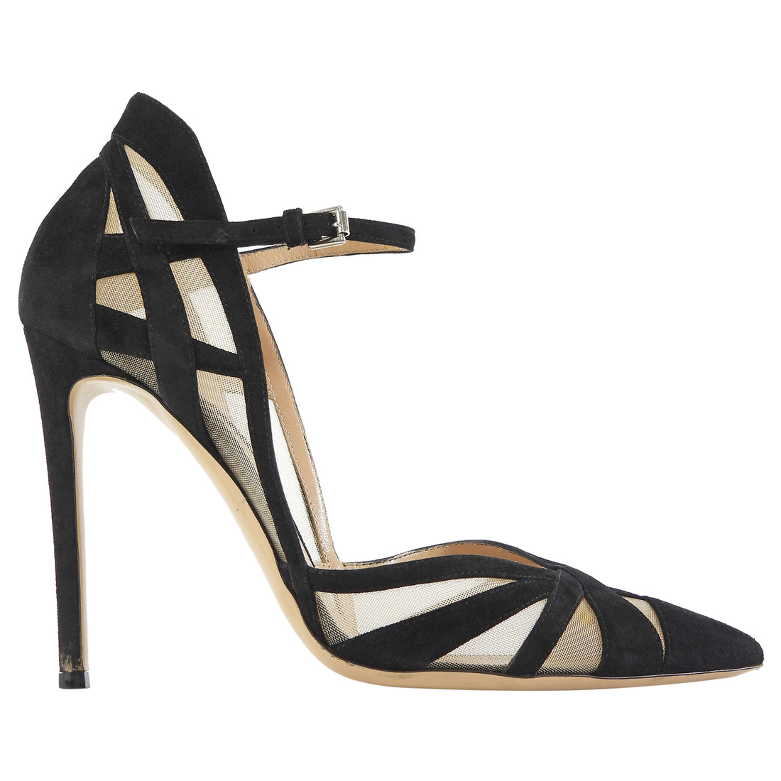 Gianvito Rossi Black Suede and Mesh Mary Jane Pumps - 40