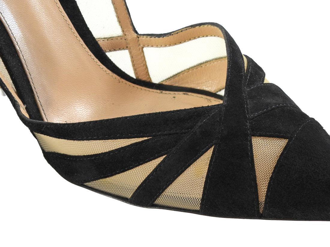 Gianvito Rossi Black Suede and Mesh Mary Jane Pumps - 40