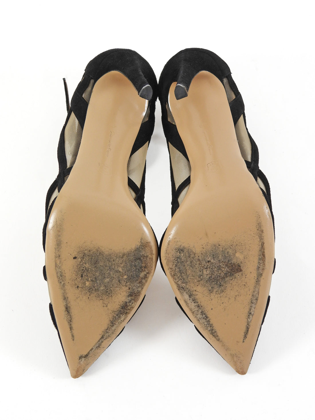 Gianvito Rossi Black Suede and Mesh Mary Jane Pumps - 40