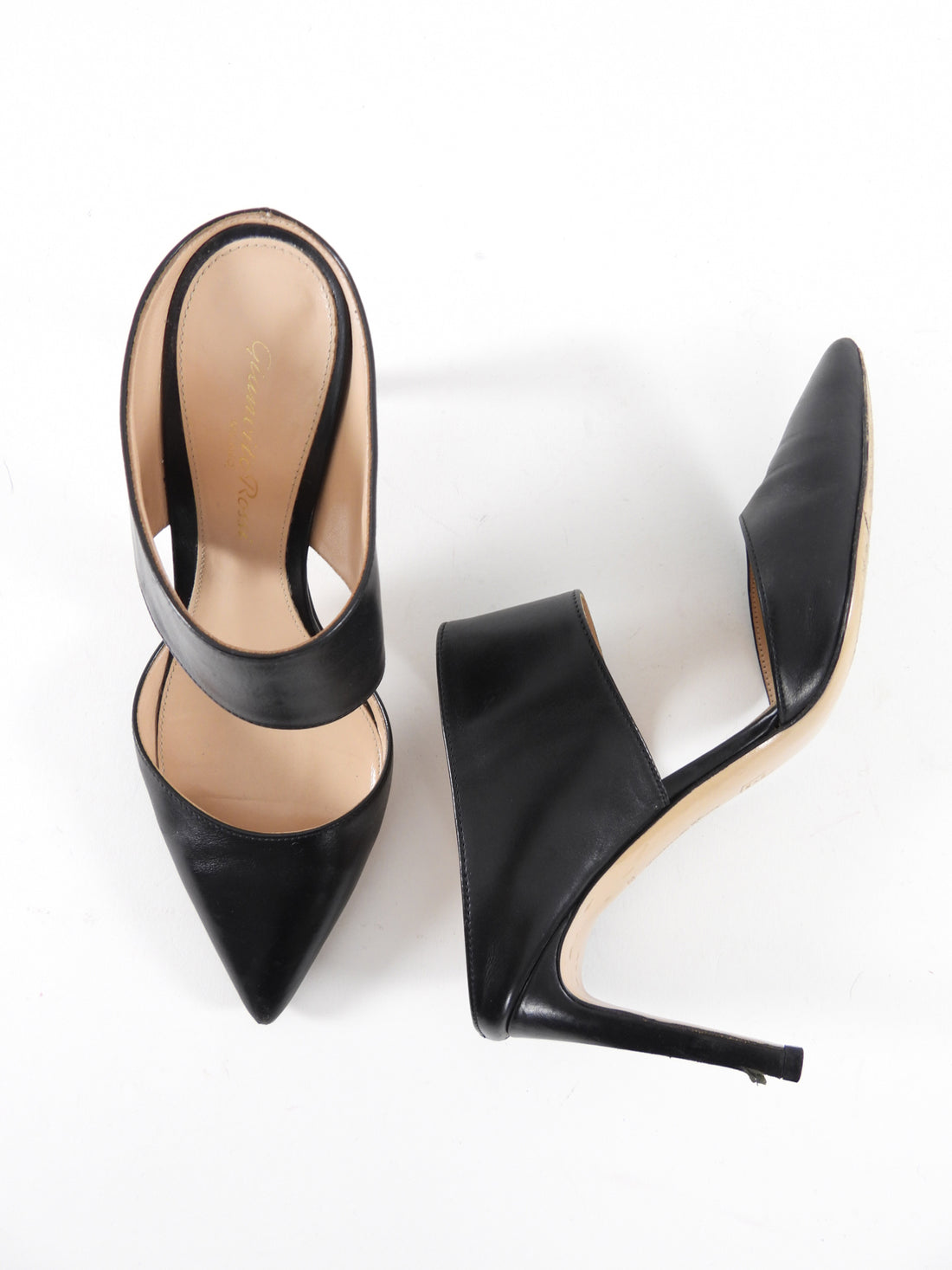 Gianvito Rossi Black Leather Point Toe Mules - 35.5