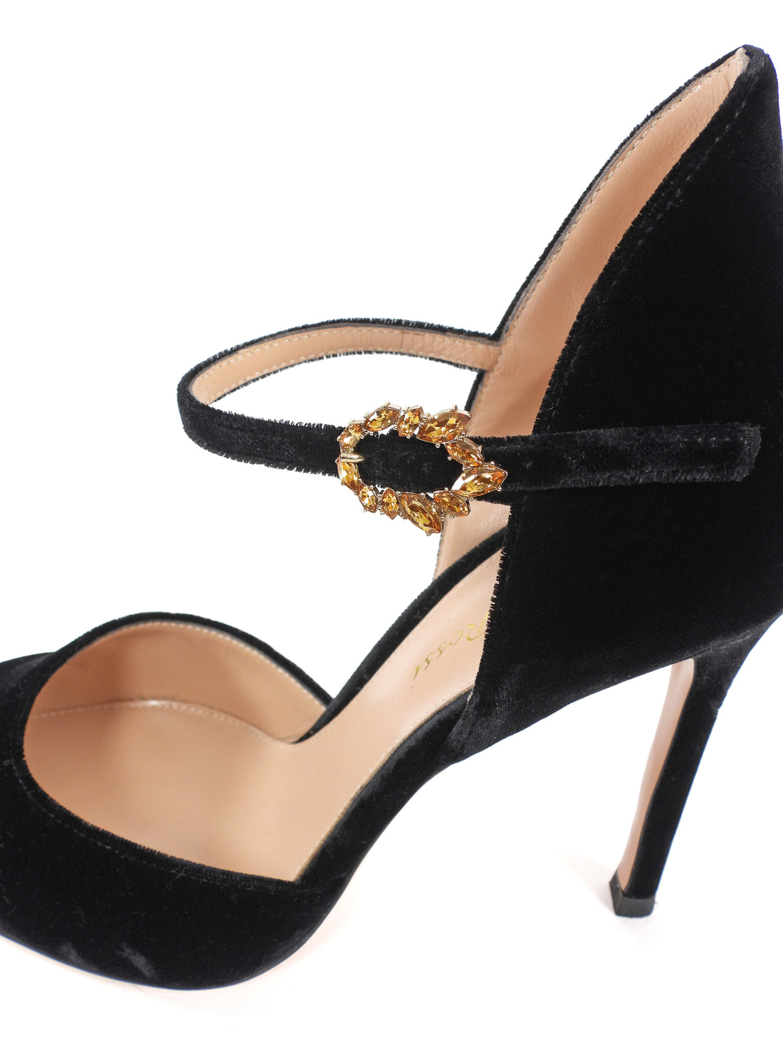 Gianvito Rossi Black Crystal Buckle Velvet Sofia D'Orsay Pump - 36.5