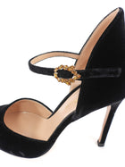 Gianvito Rossi Black Crystal Buckle Velvet Sofia D'Orsay Pump - 36.5