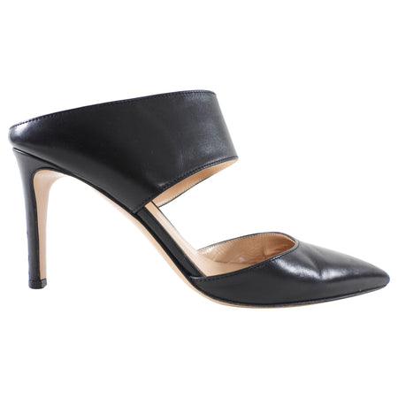 Gianvito Rossi Black Leather Point Toe Mules - 35.5