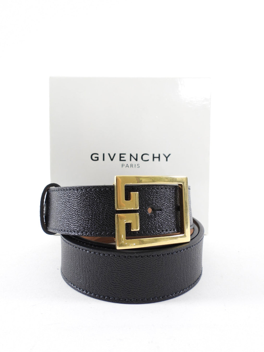 Givenchy Black Grained Leather Logo Belt - 34-38"