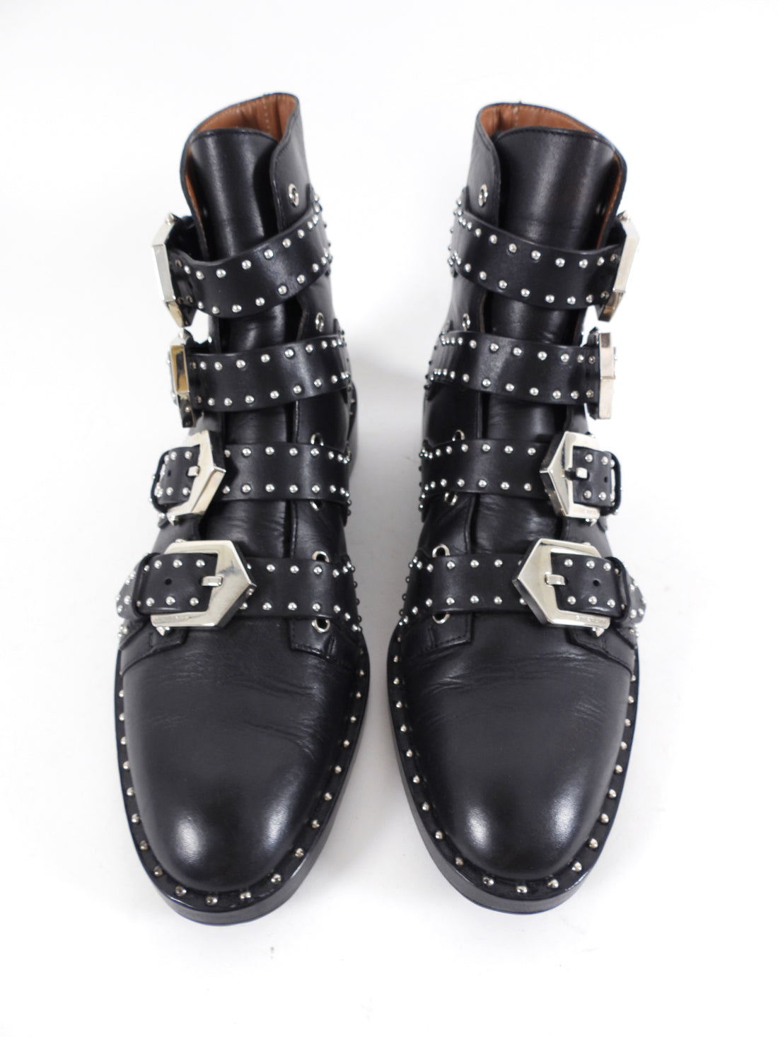 Givenchy Black Leather Studded Buckle Ankle Boots - 37