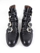 Givenchy Black Leather Studded Buckle Ankle Boots - 37