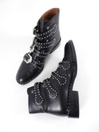 Givenchy Black Leather Studded Buckle Ankle Boots - 37