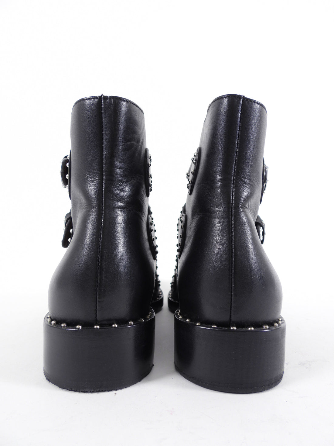 Givenchy Black Leather Studded Buckle Ankle Boots - 37