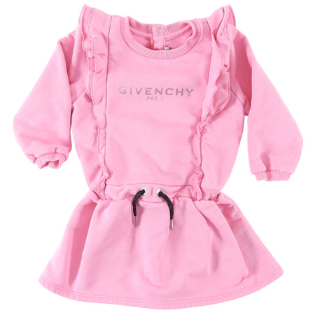 Givenchy Girls Pink Ruffle Logo Sweatshirt Dress - 18M