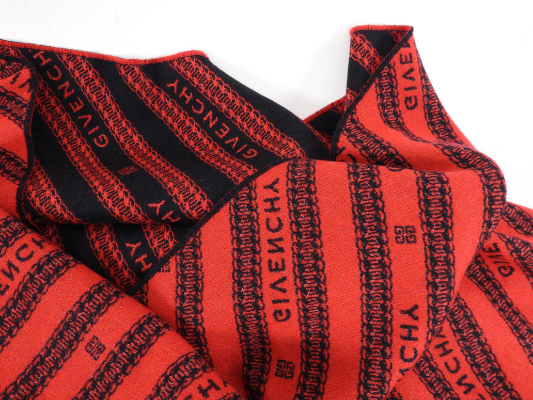 Givenchy Red and Black Logo Stripe Scarf