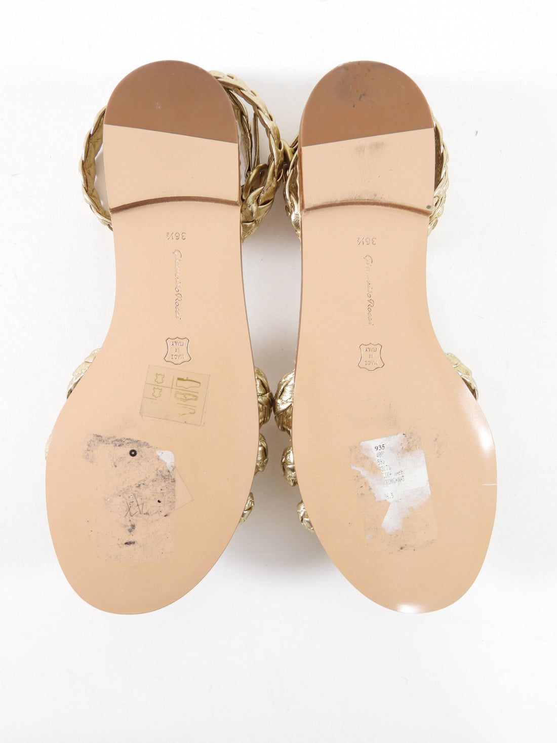 Gianvito Rossi Gold Braided Woven Raffia Flat Sandals - 36.5 / 37