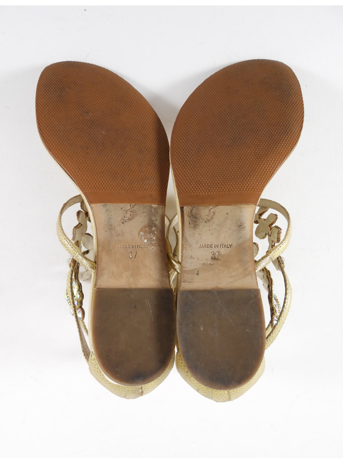 Rene Caovilla Gold Karung Crystal Jewelled Thong Sandals - 37