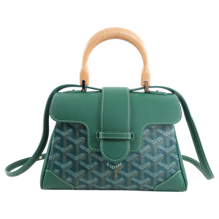 Goyard Green Mini Goyardine Saigon Souple with Wood Handle