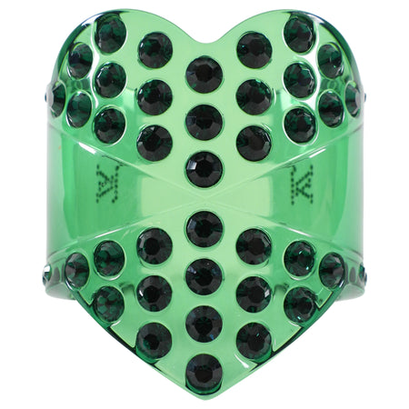Louis Vuitton Green Acrylic Resin Crystal Studded Heart Cuff Bracelet