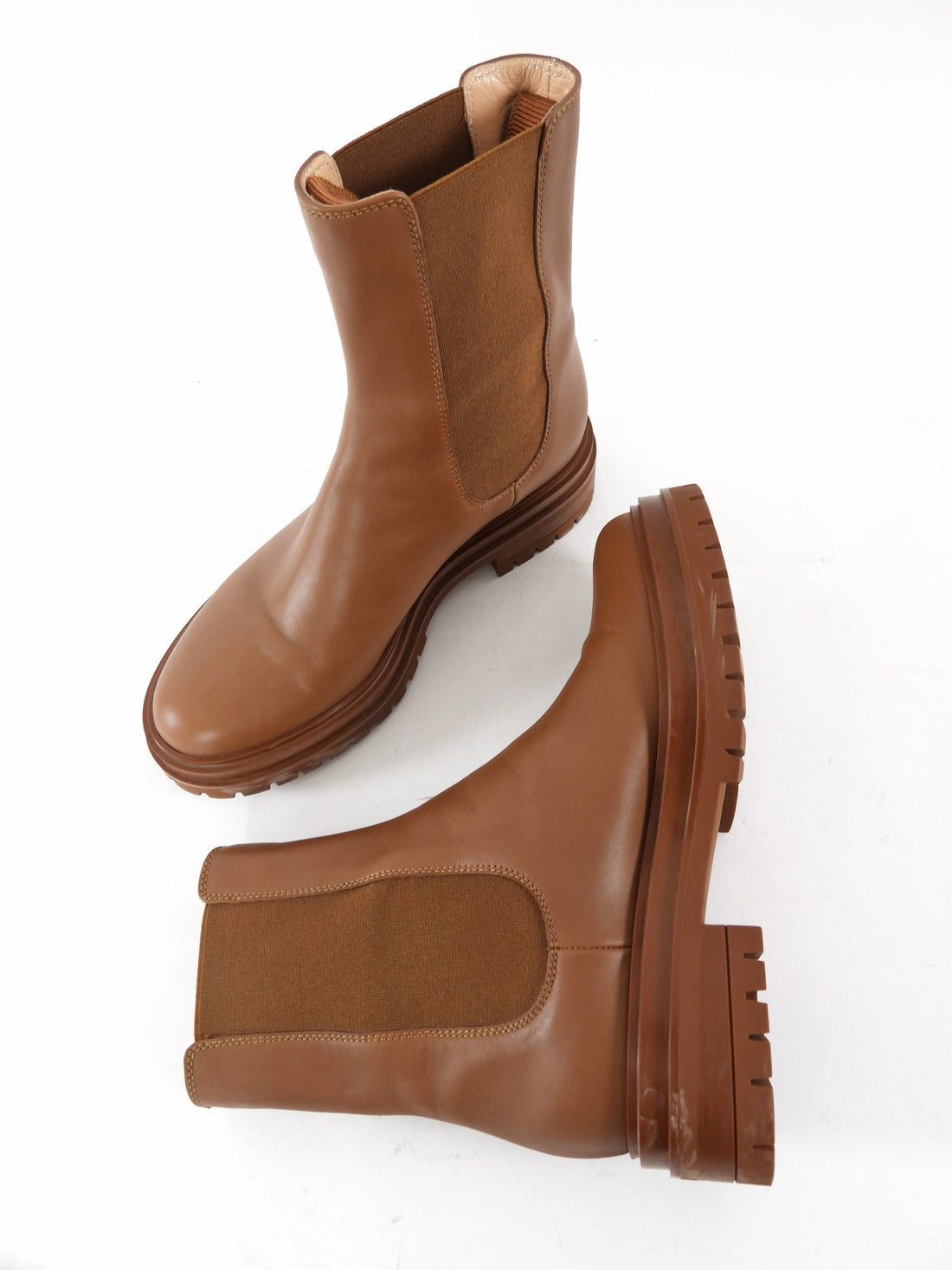Gianvito Rossi Cognac Brown Leather Lug Ankle Boot - 37 / 6.5