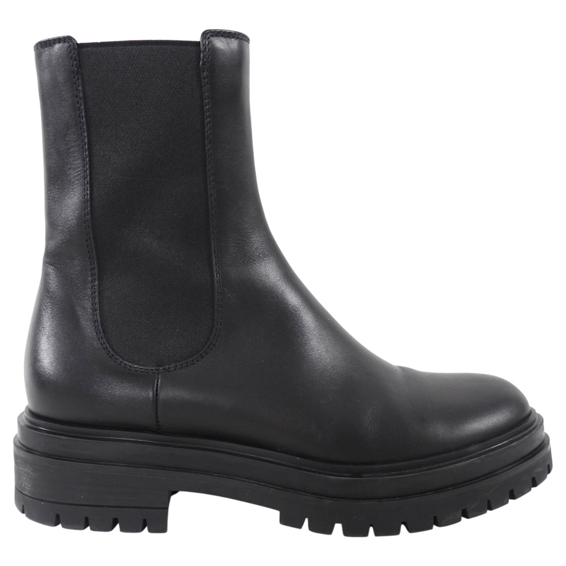 Gianvito Rossi Black Leather Lug Ankle Boot - 37 / 6.5