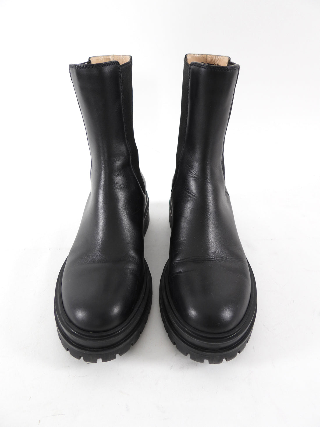 Gianvito Rossi Black Leather Lug Ankle Boot - 37 / 6.5