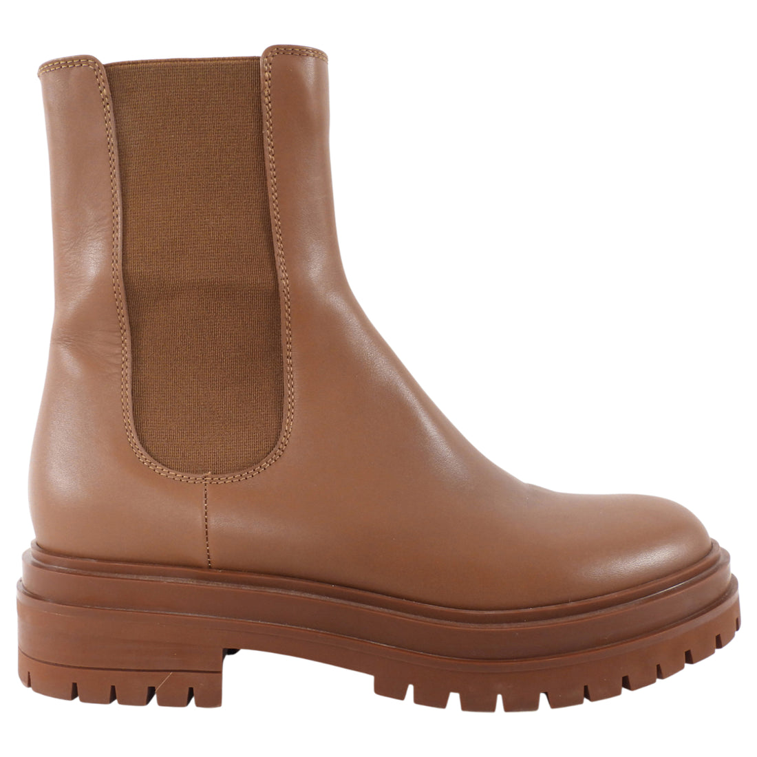 Gianvito Rossi Cognac Brown Leather Lug Ankle Boot - 37 / 6.5