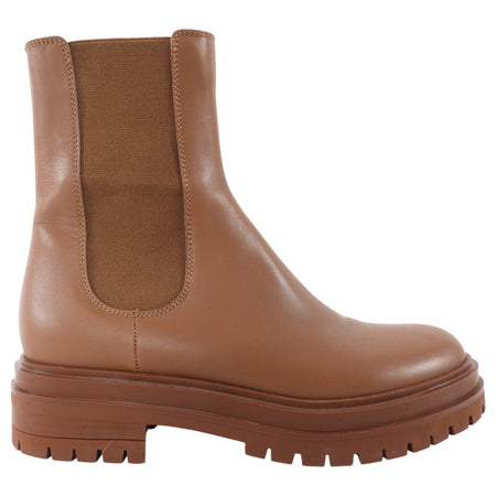 Gianvito Rossi Cognac Brown Leather Lug Ankle Boot - 37 / 6.5
