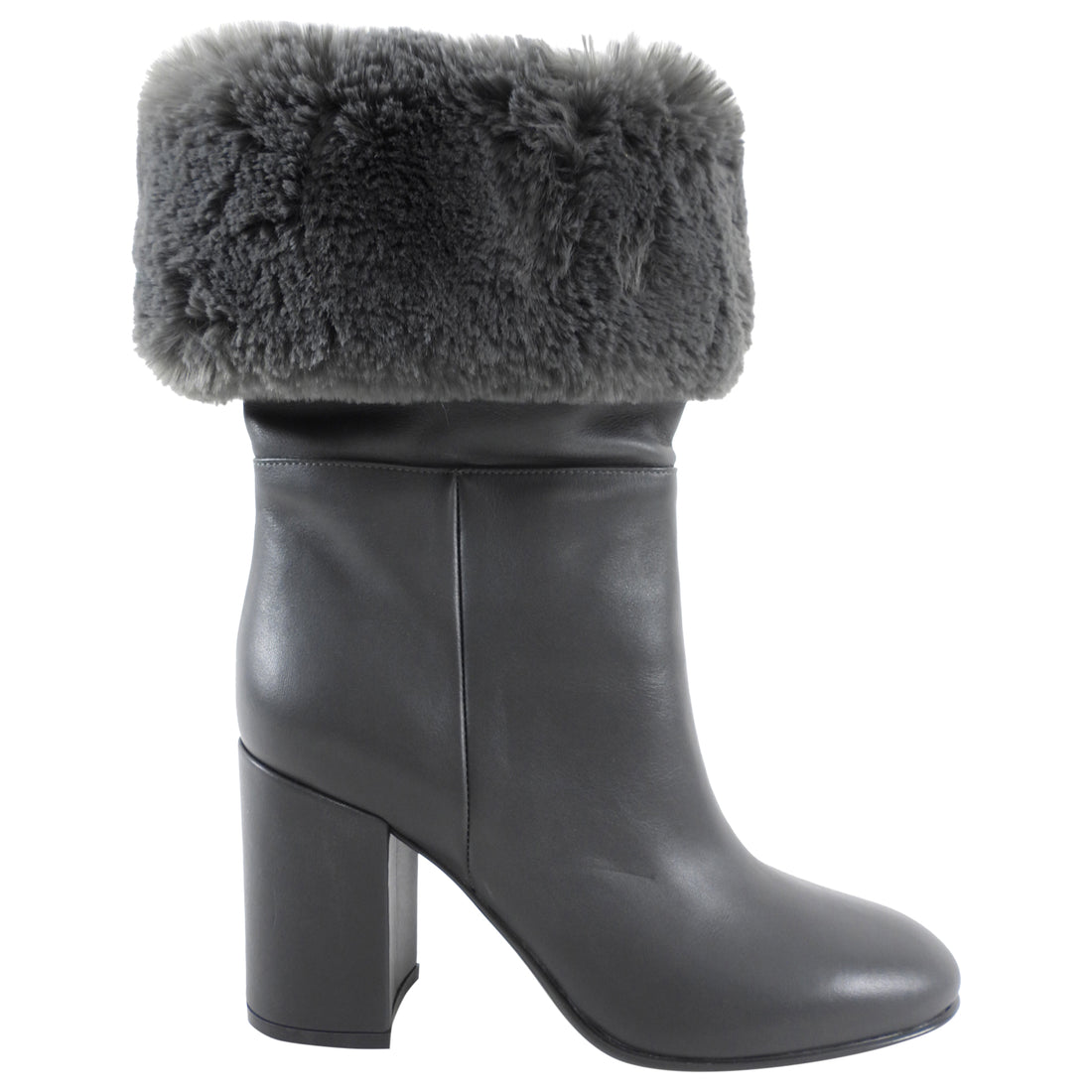 Gianvito Rossi Grey Leather Sheared Rex Rabbit Ankle Boot - 36