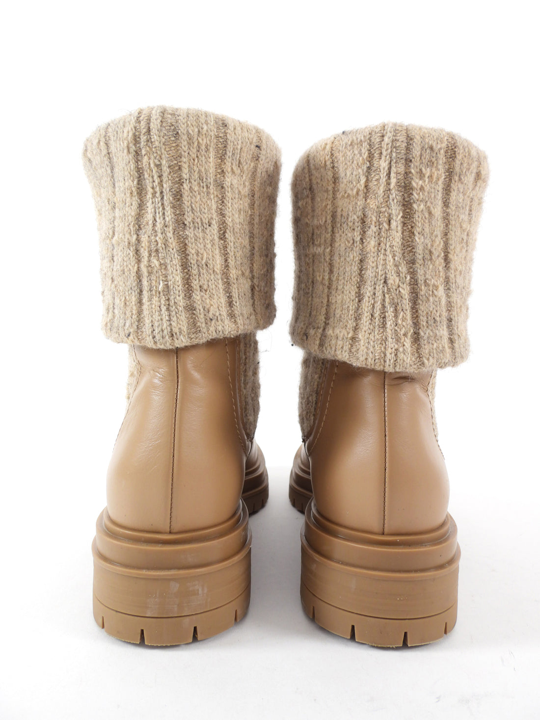 Gianvito Rossi Camel Leather Knit Tenney Boot - 37