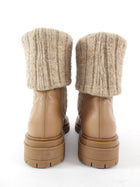 Gianvito Rossi Camel Leather Knit Tenney Boot - 37