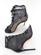 Gianvito Rossi Black Mesh Lace Up Heels - 36.5