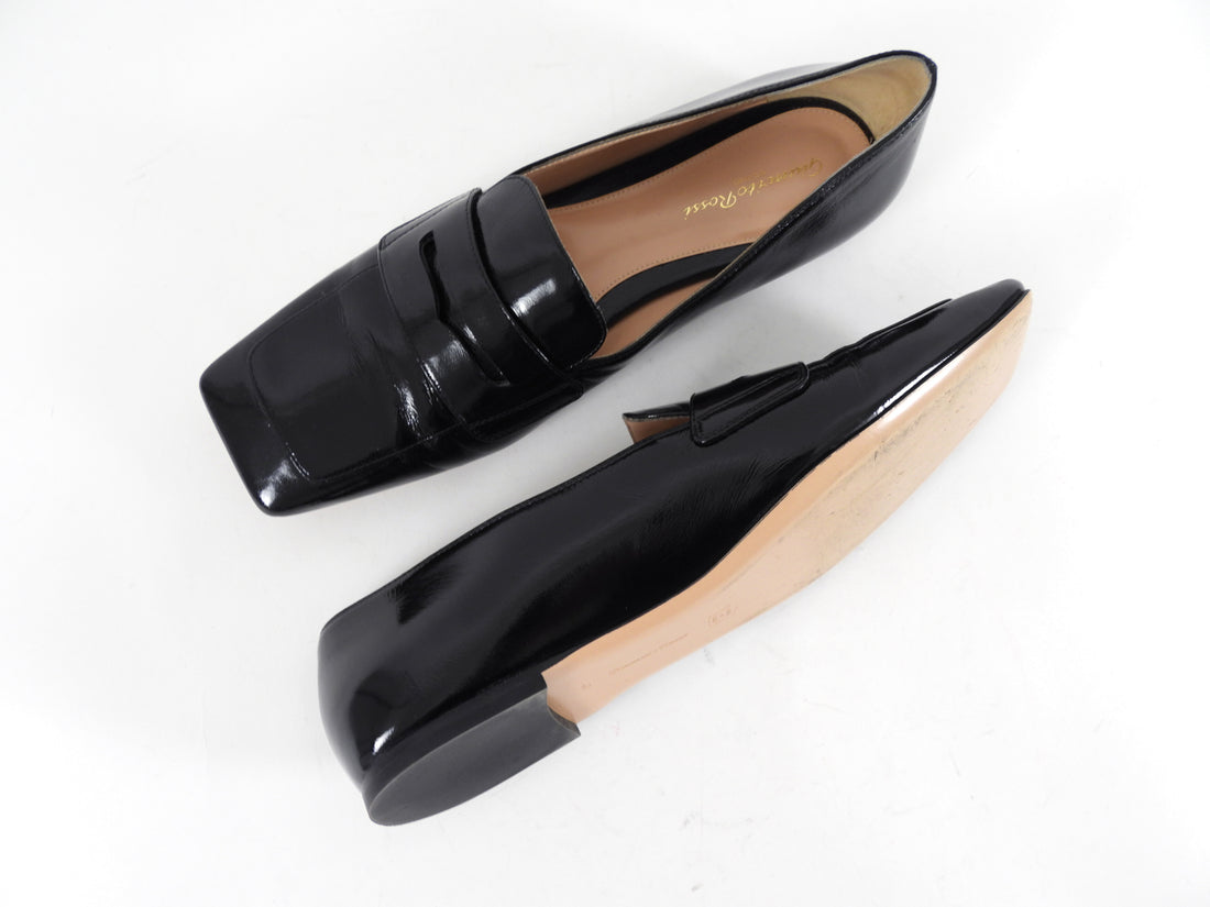 Gianvito Rossi Black Patent Flat Leather Loafers - 40 (9.5)