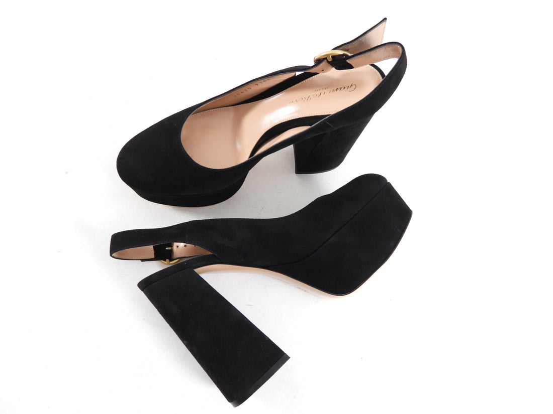 Gianvito Rossi Dolly Black Suede Slingback Platform Heels - 38