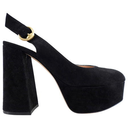 Gianvito Rossi Dolly Black Suede Slingback Platform Heels - 38