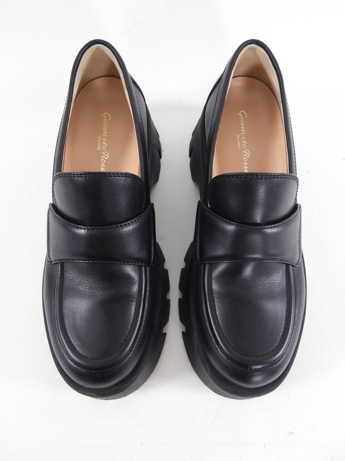 Gianvito Rossi Black Leather Farren Platform Penny Loafer 37