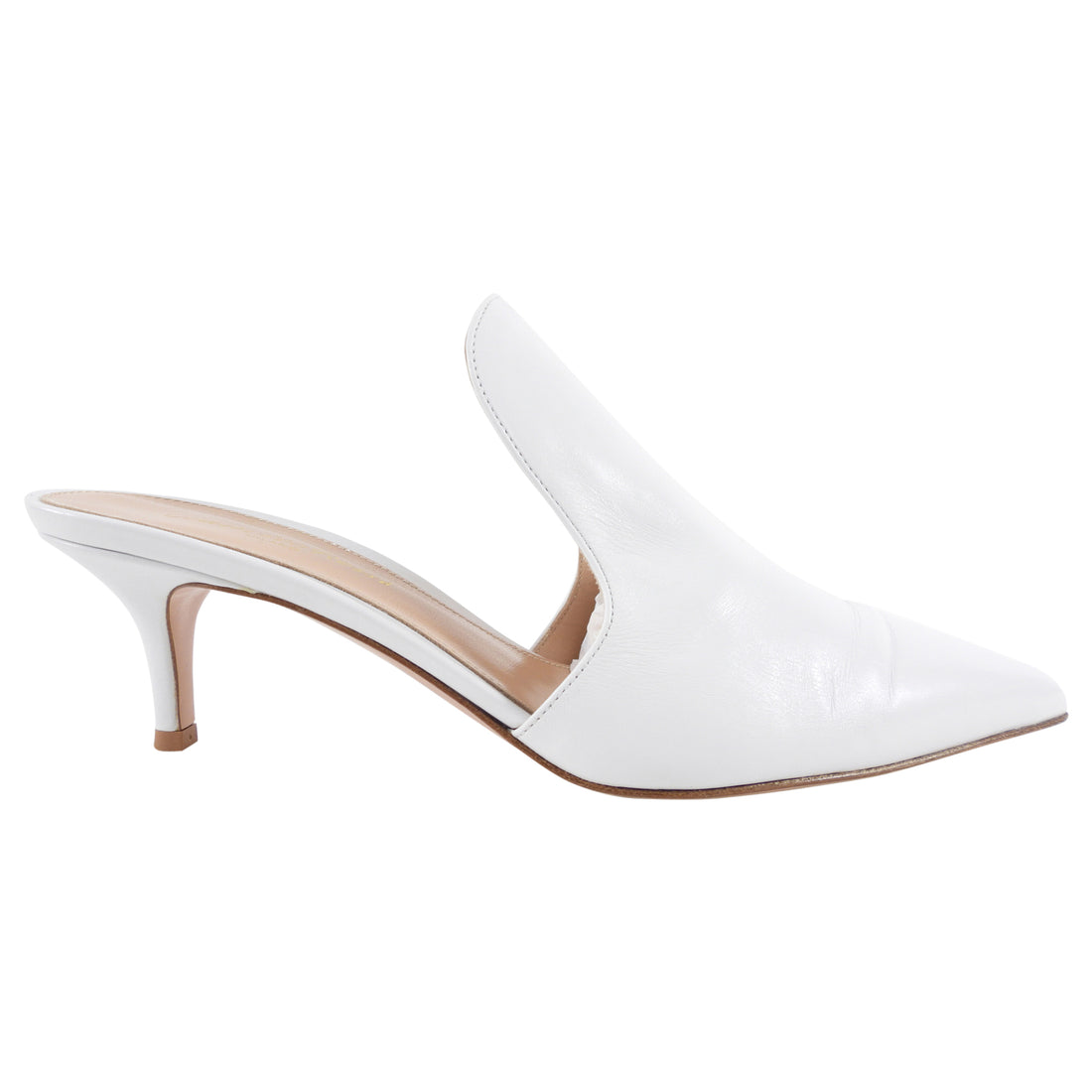 Gianvito Rossi White Leather Pointed Toe Kitten Heel Mules - 38 / USA 7