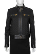 Gucci Black GG Monogram Canvas and Leather Zip Moto Jacket - 42