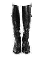 Gucci Black Leather G Hardware Knee High Block Heel Boots - 38