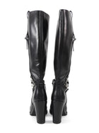 Gucci Black Leather G Hardware Knee High Block Heel Boots - 38