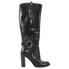 Gucci Black Leather G Hardware Knee High Block Heel Boots - 38