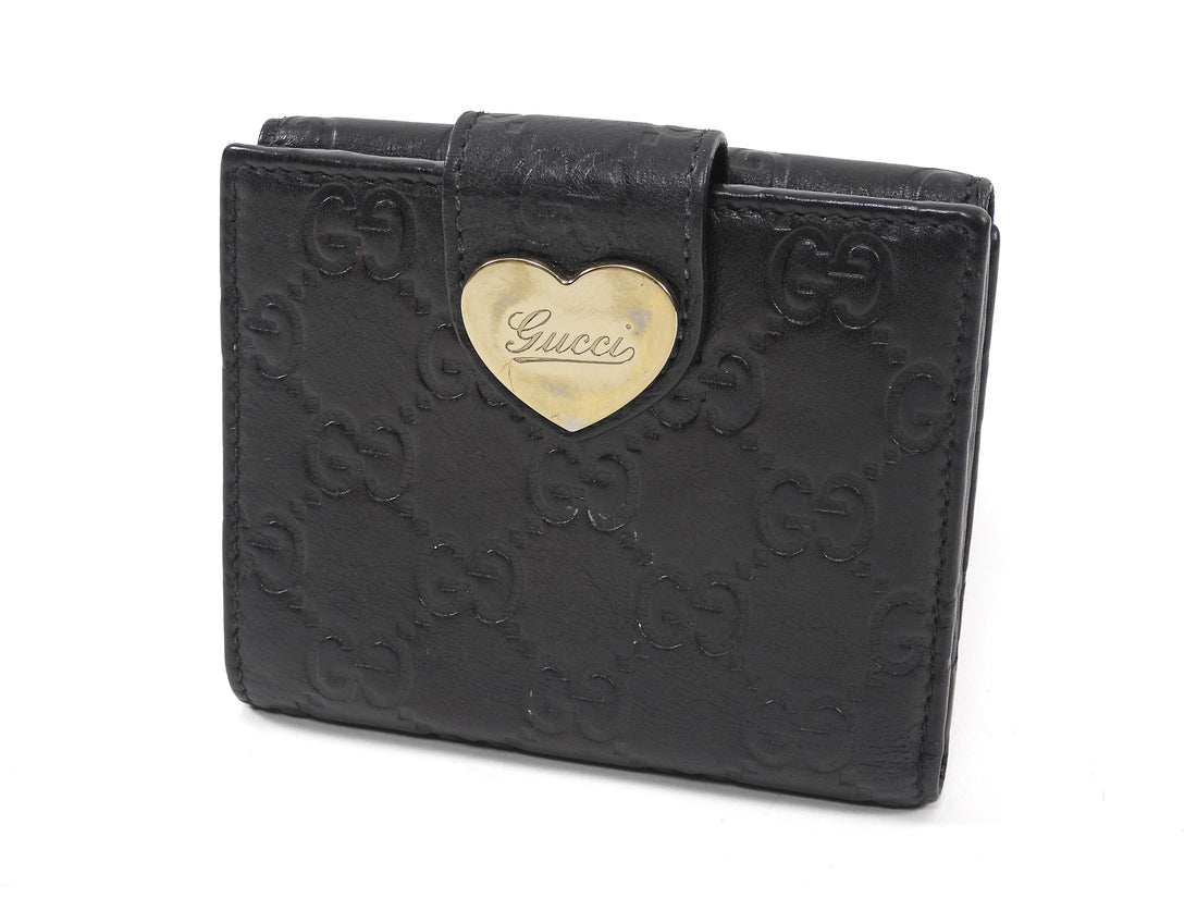 Gucci Black Monogram Empreinte Heart Compact Wallet
