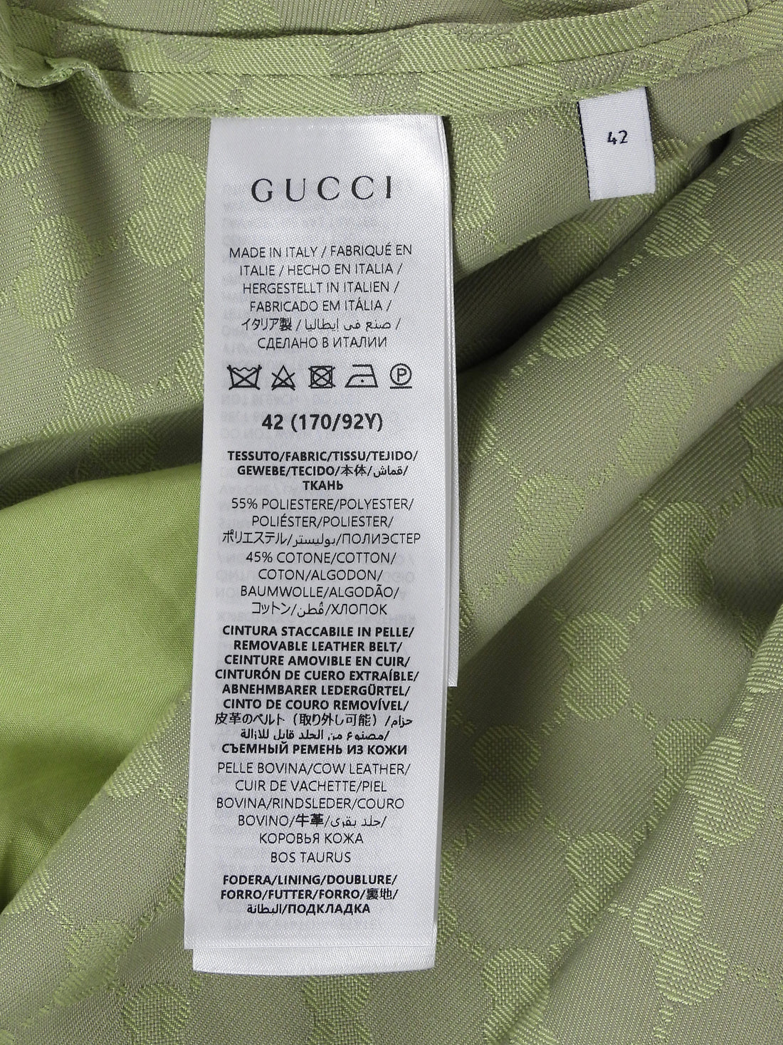 Gucci Green 2025 Gucci GG Monogram Cotton Gabardine Half Button Belted Shirt Dress - 42