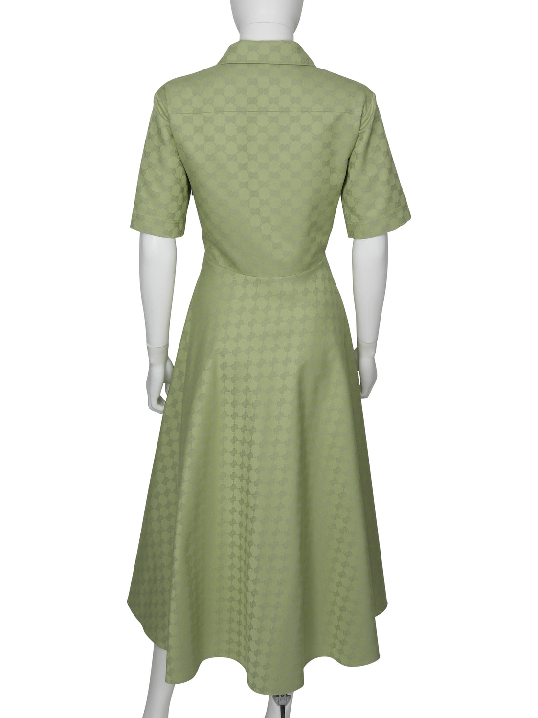 Gucci Green 2025 Gucci GG Monogram Cotton Gabardine Half Button Belted Shirt Dress - 42