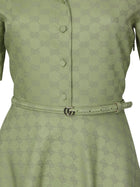 Gucci Green 2025 Gucci GG Monogram Cotton Gabardine Half Button Belted Shirt Dress - 42