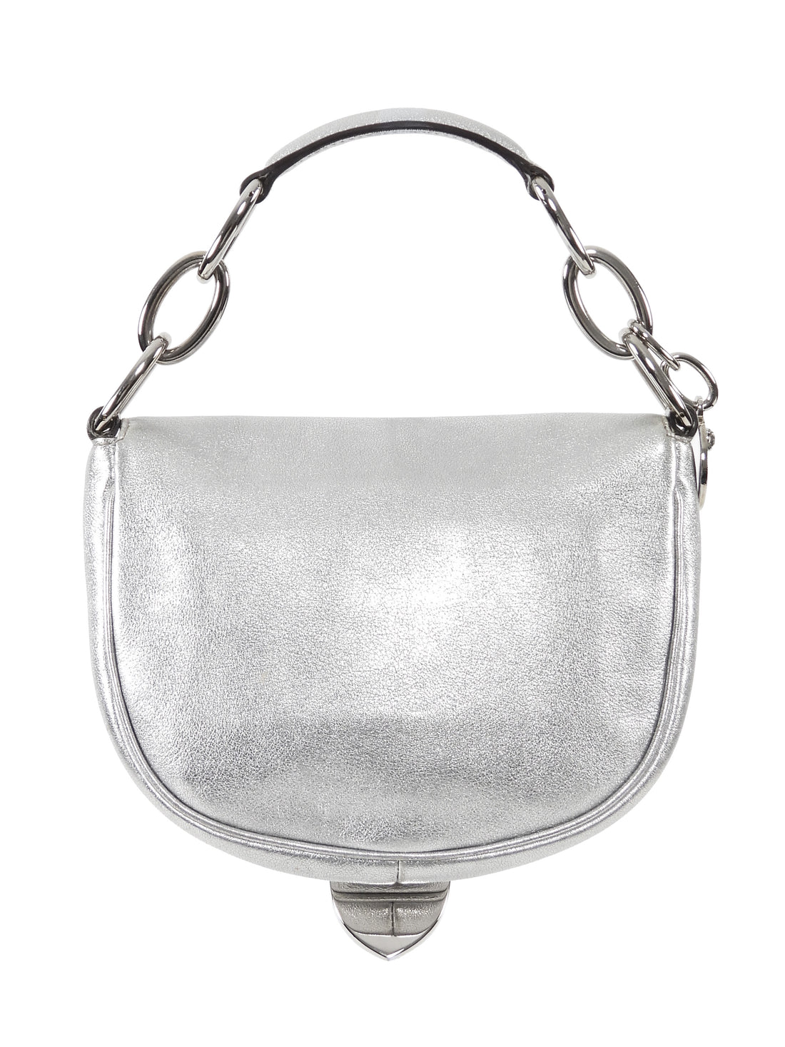 Gucci Silver Metallic Leather Signature Romy Mini Flap Bag