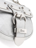 Gucci Silver Metallic Leather Signature Romy Mini Flap Bag