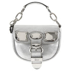 Gucci Silver Metallic Leather Signature Romy Mini Flap Bag