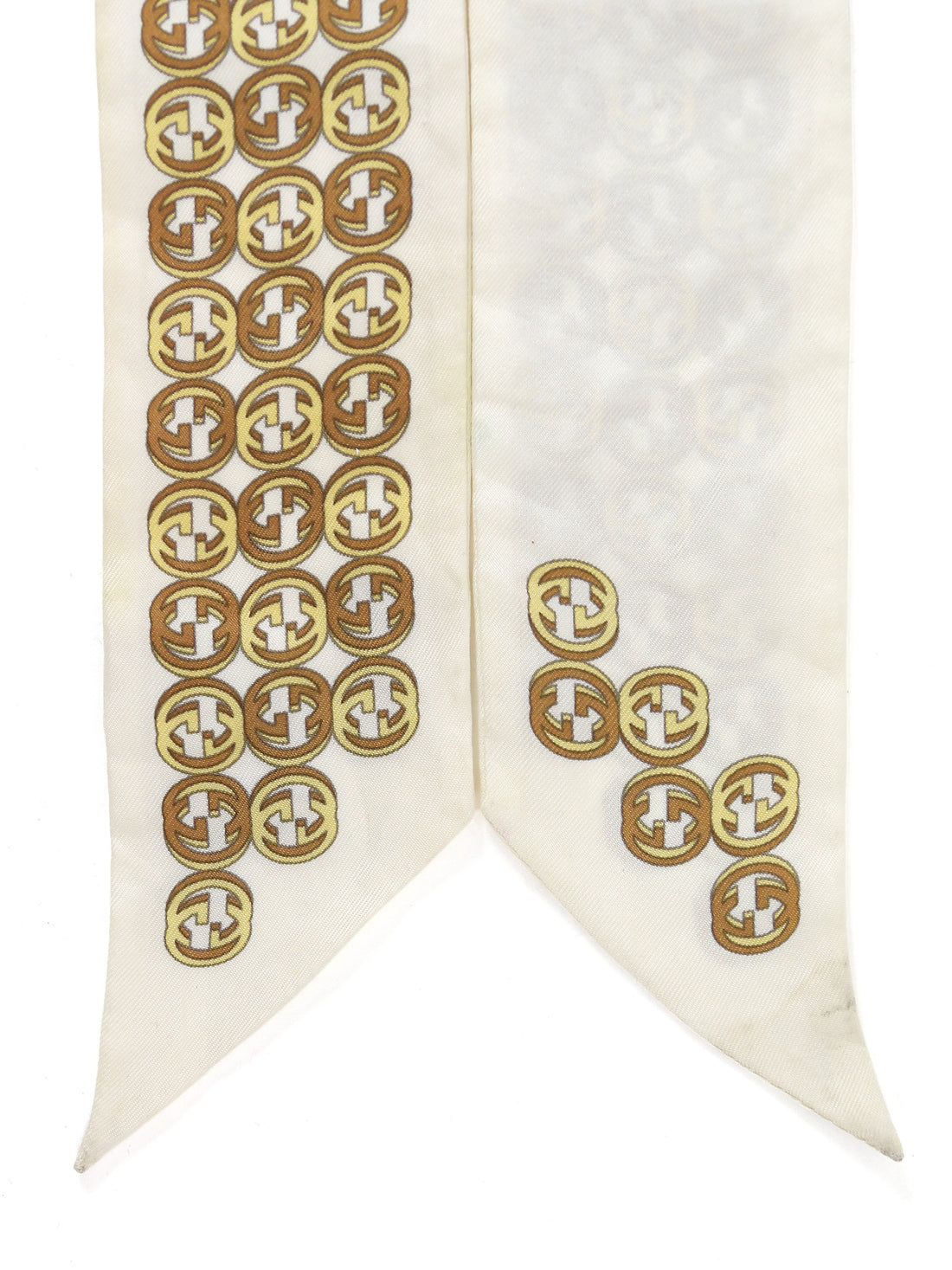 Gucci Gold White GG Print Twilly with Chain-link Scarf Ring